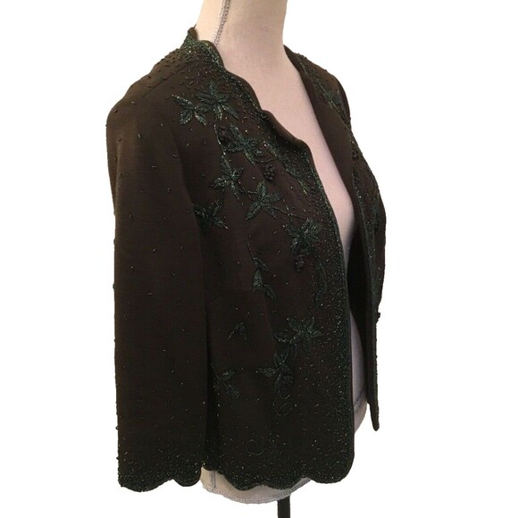 Vintage Grace Taylor Women's Beaded Jacket Size 16.5 US 8 (MEDIUM) Green Wool - Picture 4 of 9
